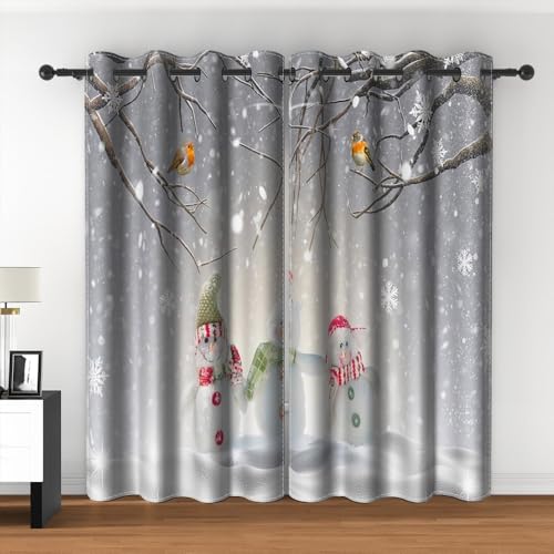 Leyiyi Winter-Weihnachts-Verdunkelungsvorhänge, Schneeflocken-Szene, Tannenbaum, Zweig, Fenstervorhänge, niedlicher Weihnachtsschneemann, Vögel, wärmeisoliert, Fenstervorhänge für Wohnzimmer Leyiyi Winter-Weihnachts-Verdunkelungsvorhänge, Schneeflocken-Szene, Tannenbaum, Zweig, Fenstervorhänge, niedlicher Weihnachtsschneemann, Vögel, wärmeisoliert, Fenstervorhänge für Wohnzimmer von Leyiyi