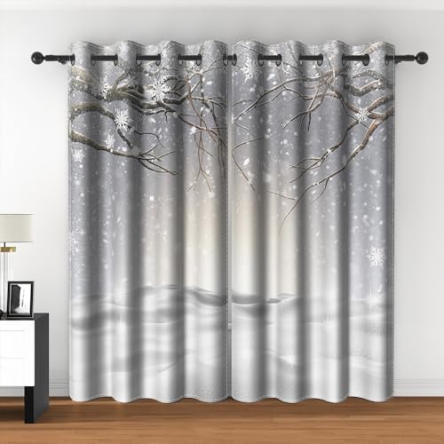 Leyiyi Winter-Weihnachts-Verdunkelungsvorhänge, Schneeflocken-Szene, Tannenbaumzweig, bedeckt, Schneelandschaft, wärmeisoliert, Fenstervorhänge für Wohnzimmer, Schlafzimmer, 106,7 x 160,9 cm, 2 Leyiyi Winter-Weihnachts-Verdunkelungsvorhänge, Schneeflocken-Szene, Tannenbaumzweig, bedeckt, Schneelandschaft, wärmeisoliert, Fenstervorhänge für Wohnzimmer, Schlafzimmer, 106,7 x 160,9 cm, 2 von Leyiyi