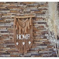 Makramee Wandbehang "Tibet" Mit Welcome Home Schild Wandteppich Boho Style von LeylaShopDesigns