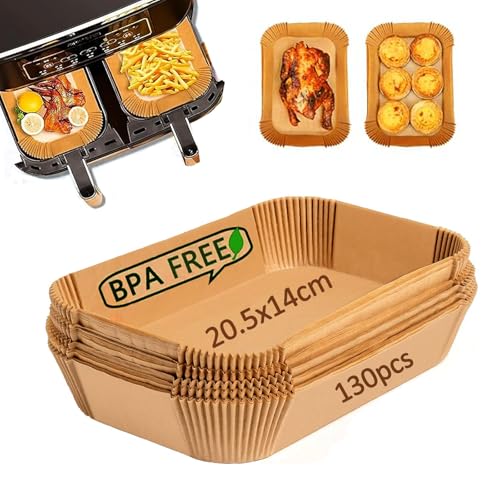 Leylve 130 Stück Backpapier für HeißLuftfritteuse Dual Zone, 20.5 * 14cm Airfryer Backpapier, Heißluftfritteuse Zubehör Kompatibel mit Ninja AF300EU AF400EU, Princess und Anderen Dual Zone Air Fryer von Leylve