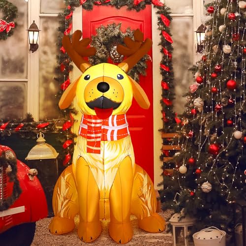 Leyndo 1,5 m Golden Retriever Weihnachten Aufblasbare Outdoor-Dekorationen Xmas Hund Blow Up Yard Dekoration mit LED-Lichtern Aufblasbare Hunde Outdoor Dekoration für Weihnachten Hof Garten Rasen von Leyndo