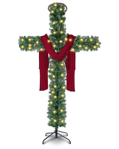 Leyndo 1,5 m Kreuz Weihnachtsbaum mit Licht Prelit Weihnachtsbaum mit Rattan Christus Krone Ring Rot Seide Schal Bleistift Künstliche Xmas Home Decoration Celebrate Lord and Savio Leyndo 1,5 m Kreuz Weihnachtsbaum mit Licht Prelit Weihnachtsbaum mit Rattan Christus Krone Ring Rot Seide Schal Bleistift Künstliche Xmas Home Decoration Celebrate Lord and Savio von Leyndo
