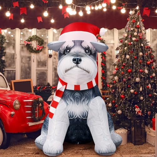 Leyndo 1,5 m Schnauzer Weihnachten Aufblasbare Outdoor-Dekorationen Xmas Hund Blow Up Yard Dekoration mit LED-Lichtern Aufblasbare Hunde Outdoor Dekoration für Weihnachten Hof Garten Rasen Indoor von Leyndo