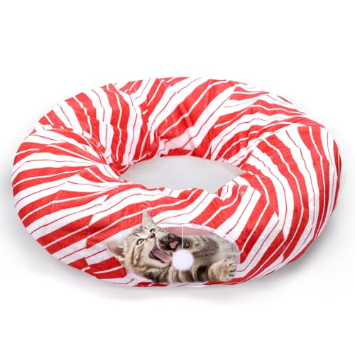 Leyndo 94,4 x 25,4 cm Weihnachten Katze Tunnel Bett Peekaboo Katzenhöhle Donut unter Weihnachtsbaum Zuckerstange Design mit zentraler Matte Festliche Dekoration für kleine, mittelgroße große Katzen Leyndo 94,4 x 25,4 cm Weihnachten Katze Tunnel Bett Peekaboo Katzenhöhle Donut unter Weihnachtsbaum Zuckerstange Design mit zentraler Matte Festliche Dekoration für kleine, mittelgroße große Katzen von Leyndo
