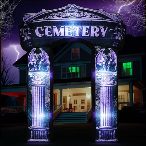 Leyndo Aufblasbare Halloween-Bogen-Dekoration, 2,4 m – aufblasbarer gotischer Friedhofs-Torbogen, Outdoor-Dekoration mit integriertem LED-Licht für Halloween, Garten, Terrasse, Veranda, Urlaub von Leyndo