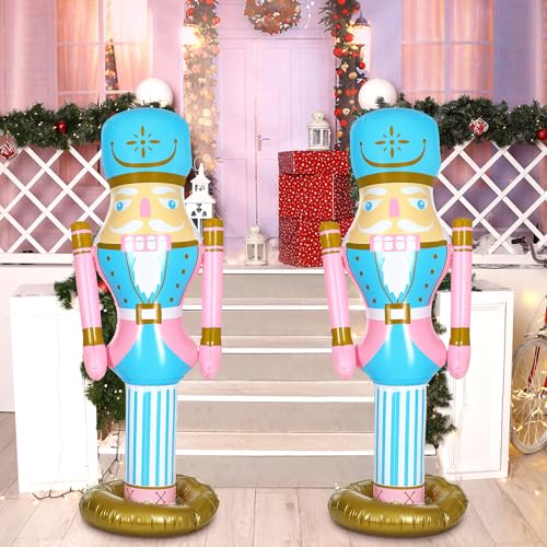 Leyndo Aufblasbare PVC-Nussknacker-Figuren, Weihnachtsdekoration für Weihnachten, Innen- und Außenbereich, Rasen, wetterfeste Dekoration, Pastellrosa, 2 Stück von Leyndo