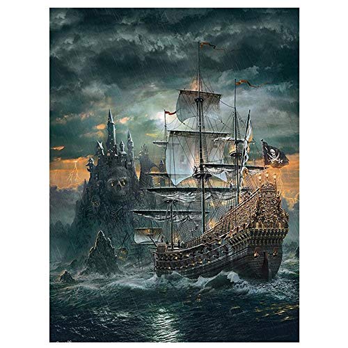 5D DIY Diamant Malerei große Vollbohrer nach Zahlen Gemälde Diamond Painting Set Black Pearl Schiff Bilder Mosaik Stickerei Kristalle Strass Kreuzstich Kunst für Wohnkultur Wand Round Drill,50x70cm von Leyola