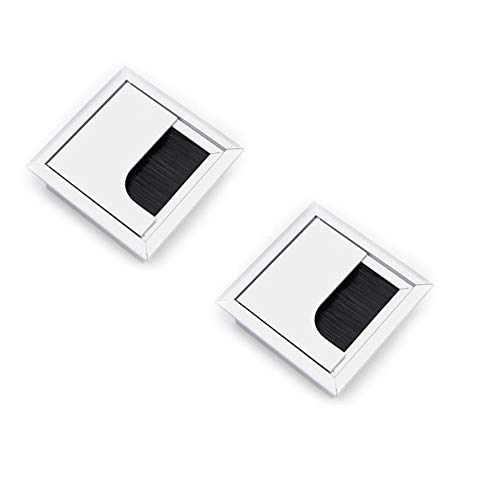 Lezed Kabeldurchführung für PC/Schreibtisch,quadratisch,Kabel-Abdeckung Draht Organizer,Schreibtischdurchführung aus Aluminium,mit Ösenbürste Kabeldurchlass für Möbel und Schreibtisch 80 x 80 mm 2x von LEZED