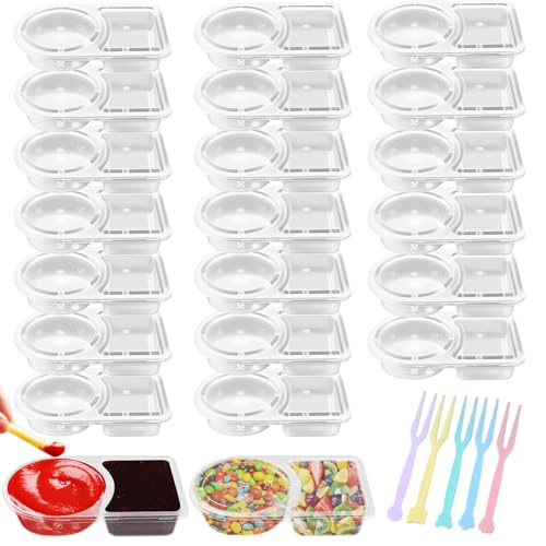 20 Stück Doppel-Fach Snackbehälter,Snack Container,Wiederverwendbare Snack-Behälter,Transparent Snackbox Klein,Snackbehälter mit Deckel,für Zuhause Saucen Camping Snacks (mit 50 Stück Obstgabel) 20 Stück Doppel-Fach Snackbehälter,Snack Container,Wiederverwendbare Snack-Behälter,Transparent Snackbox Klein,Snackbehälter mit Deckel,für Zuhause Saucen Camping Snacks (mit 50 Stück Obstgabel) von Lezehea