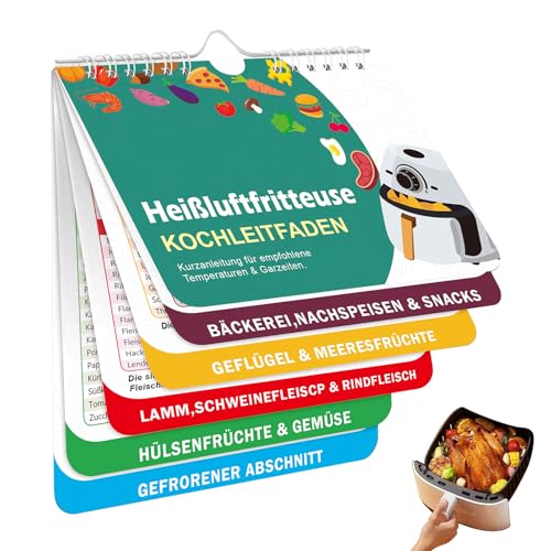 Airfryer Zubehör,Deutsches Airfryer Kochbuch,Air Fryer Rezeptbuch Magnetisch Spickzettel Heißluftfritteuse,Rezepte für Temperatur, Dauer Menge von Lezehea