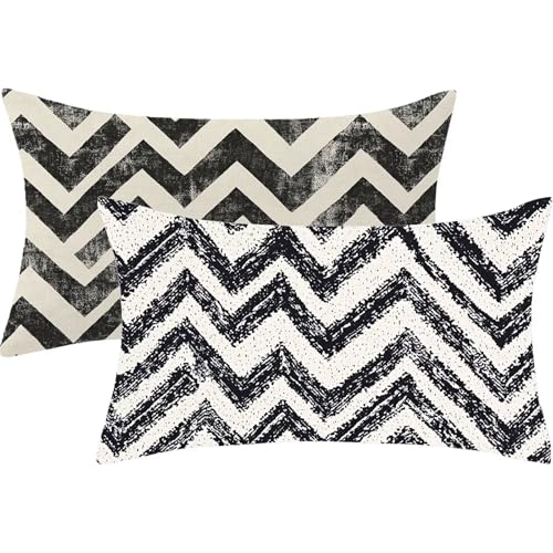 Kissenbezug 30 x 40 Schwarz Kopfkissenbezug 30x40 cm 2 Stück Leinen Kissen Streifen Dekokissen Rechteck Kissenbezüge Unsichtbarem Reißverschluss Sofakissen für Schlafzimmer Deko Herbst Gifts,462-j von Lezewege