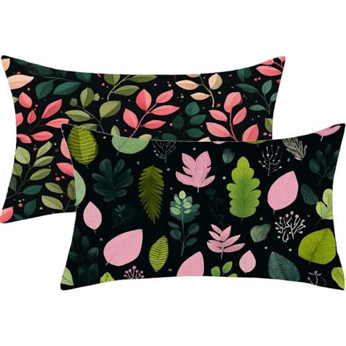 Kissenbezug 30 x 50 Grün Kopfkissenbezug 30x50 cm 2 Stück Leinen Kissen Pflanzen Dekokissen Rechteck Kissenbezüge Unsichtbarem Reißverschluss Modern Sofakissen für Schlafzimmer Deko Herbst Gifts,456-j von Lezewege