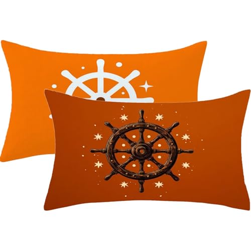 Kissenbezug 50 x 60 Gebranntes Orange Kopfkissenbezug 50x60 2 Stück Leinen Kissen Navigation Dekokissen Rechteck Kissenbezüge Unsichtbarem Reißverschluss Sofakissen für Schlafzimmer Deko Herbst,446-j von Lezewege