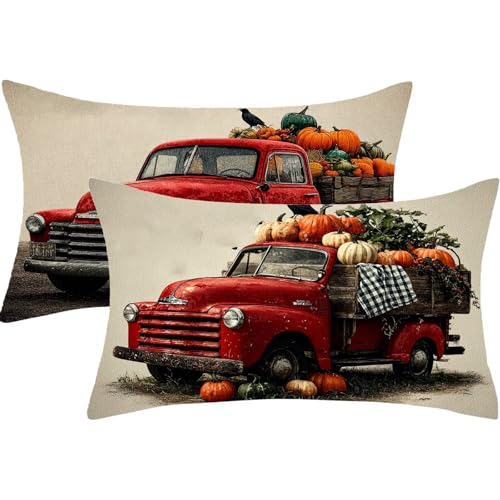 Kissenbezug 60 x 80 Erntedankfest Kopfkissenbezug 60x80 cm 2 Stück Leinen Kissen Kürbis Dekokissen Rechteck Kissenbezüge Unsichtbarem Reißverschluss Sofakissen für Schlafzimmer Deko Herbst Gifts,454-j von Lezewege