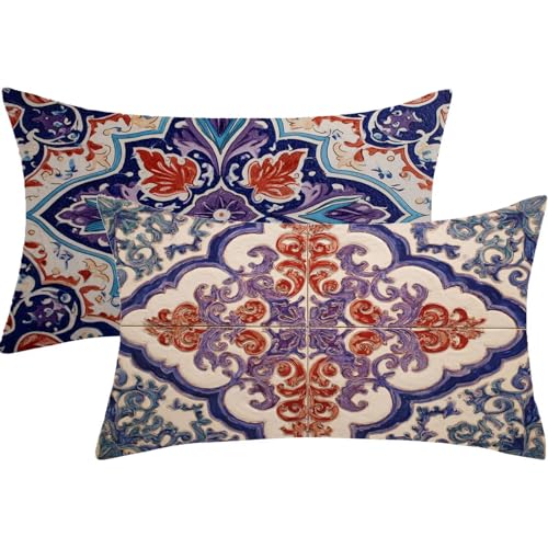 Kopfkissenbezug 50x60 cm Rechteck Kissenbezüge Grau, Kissenbezug 50 x 60 2er Set Leinen Sofakissen Dekokissen Boho Doppelseitige Druck Kissenhülle für Herbst Deko Wohnzimmer Sofa Geschenke,529-j von Lezewege
