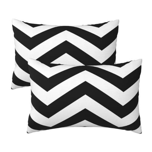Kissenbezug 30x50 cm 2er set Wetterfest Outdoor Kissen Schwarz Und Weiß Kissenbezüge, Rechteckig Couch Kissen Streifen Gartendeko Kissenhülle Herbst Outdoorkissen für Patio Balkon Deko 12x20 Inch von Leznzen
