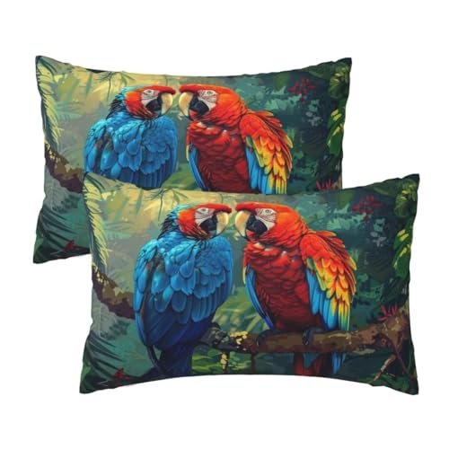 Kissenbezug 40x60 cm 2er Set Herbst Deko Kissen Grün Papagei Kissenbezug, Rechteckig Kissenbezüge, Weicher Sofakissen, Kissenhülle Herbst, Zier Kissen Mit ReißVerschluss, Deko Schlafzimme 16x24 Inch von Leznzen