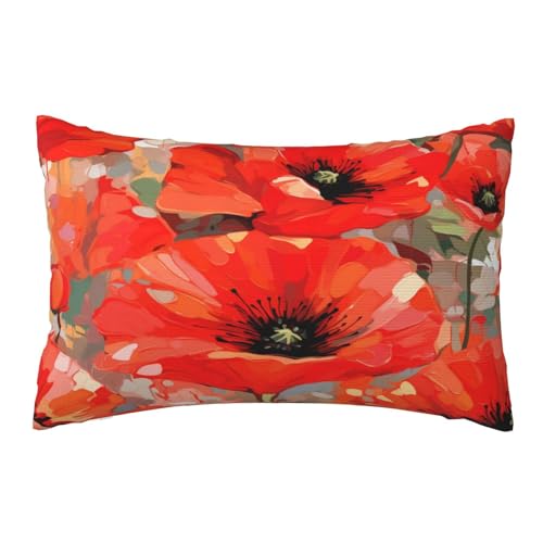 Kissenbezug 40x60cm 2er set Wetterfest Outdoor Kissen Rot Kissenbezüge, Rechteckig Couch Kissen Mohn Gartendeko Kissenhülle Herbst Outdoorkissen DekoKissen Kopfkissenbezug für Patio Balkon Deko,L176 von Leznzen