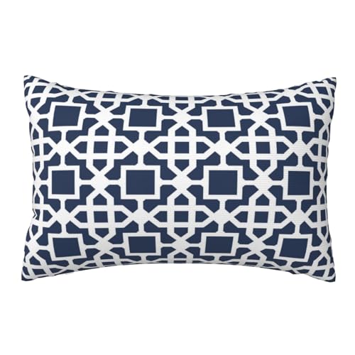 Kissenbezug 50x80cm 2er set Wetterfest Outdoor Kissen Marineblau Kissenbezüge, Rechteckig Couch Kissen Geometrisch Gartendeko Kissenhülle Herbst Outdoorkissen DekoKissen für Patio Balkon Deko,L102 von Leznzen