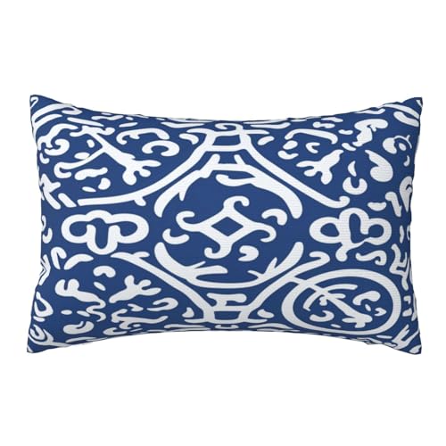 Kissenbezug 50x80cm 2er set Wetterfest Outdoor Kissen Marineblau Kissenbezüge, Rechteckig Couch Kissen China-Stil Gartendeko Kissenhülle Herbst Outdoorkissen DekoKissen für Patio Balkon Deko Gift,L480 von Leznzen