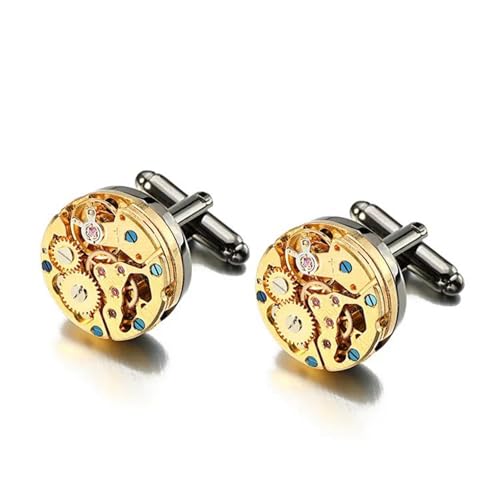 Manschettenknöpfe mit Uhrwerk für unbewegliche Steampunk-Uhrwerk-Manschettenknöpfe aus Edelstahl,Titanbeschichtet,Einheitsgröße von LfearTesa