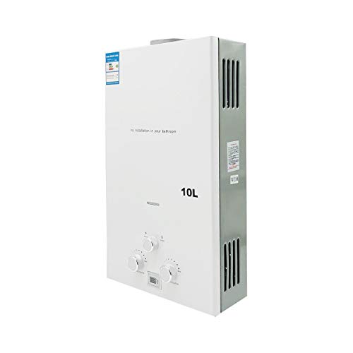 Lfhelper 10L 20KW Gasdurchlauferhitzer, LPG Warmwasserbereiter, 2.64 GPM Propangas Tankloser Kesselbrenner Sofort-Heißwasserbereiter mit Duschkopf-Kit für Kleine Häuser, Kabinen, Campingdusche weiß von Lfhelper