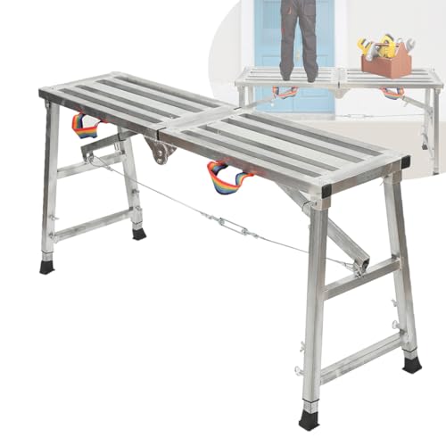 Lfhelper 120cm Arbeitsplattform Arbeitsbühne 60-90cm Höhenverstellbar Klappbar Arbeitsgerüst Sicherheits Laufbühne Trittleiter, 200kg Tragfähigkeit, Tragbare Gerüst Tritthocker von Lfhelper