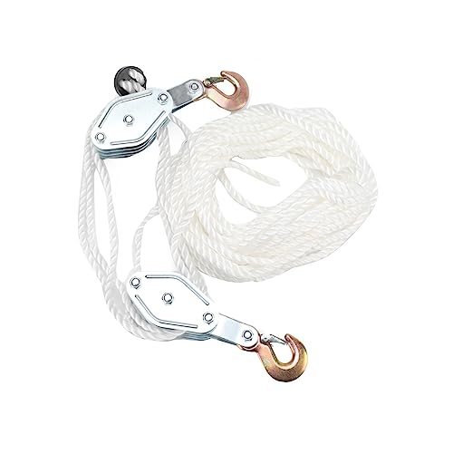 Lfhelper 2X Flaschenzug Handseilwinde Universalseilzug Umlenkrolle seilwinde Hebe-Riemenscheiben-Last Stahlhaken-Heberollenblock, 20m Nylonseil, Tragkraft Max. 900 kg von Lfhelper
