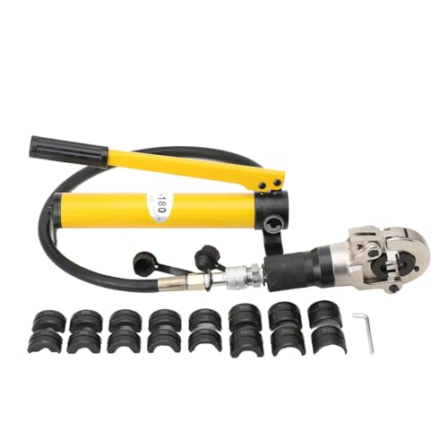 Lfhelper 6T Hydraulische Presszange V-Kontur und TH-Kontur Rohrpresszange V12-28mm TH16-32mm Hydraulik Crimpzange Presswerkzeug mit 360° Schwenkkopf und 9 Dies für Kupferrohr Aluminiumrohr PEX-Rohr von Lfhelper