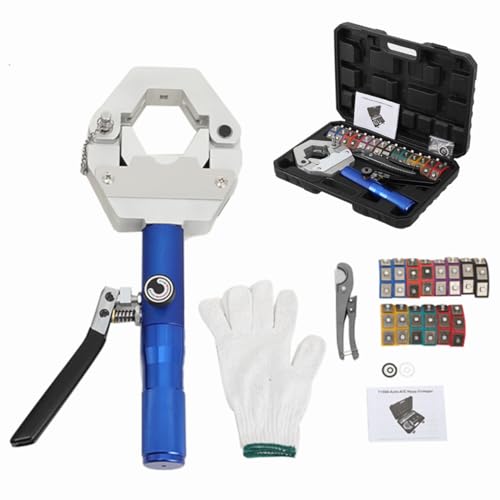 Lfhelper 71500 Hydraulische Schlauch-Crimper: Schwarz&Blau, Aluminiumlegierung, 80 KN, 14.5-29.5 mm, Tragbar, Kit mit 7x Dies und Tragekoffer von Lfhelper