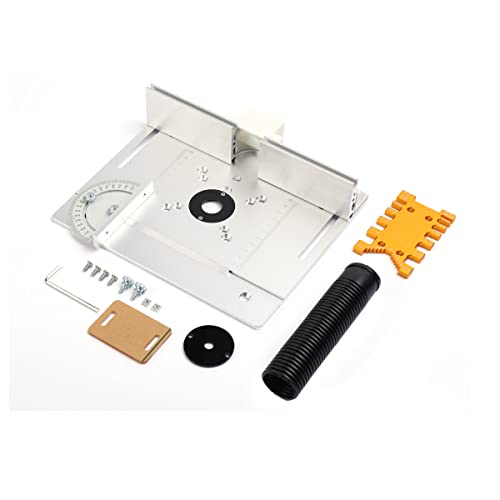 Lfhelper Frästisch Oberfräsentisch mit 4 Frästisch-Einlegeplatten Aluminium Oberfräsentisch Schneidemaschine Flipboard Holzfräsen Tischsäge Fräsplatte Gravur-Hilfswerkzeug mit Gehrungslehre, Tischsäge von Lfhelper