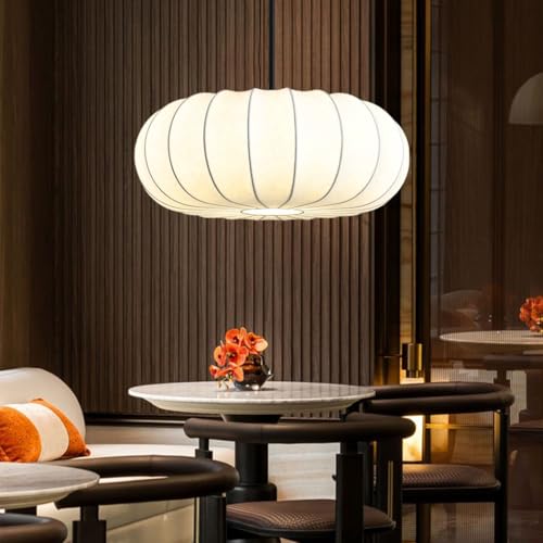 Kreative Wabi-Sabi Pendelleuchte Seidenstoff Lampenschirm Moderne Hängeleuchte E27 Leinen Hängelampe Kürbis Form Mittelalterlicher Pendellampe Für Wohnzimmer Schlafzimmer Esszimmer Flur Küche(60cm) von Lfoute