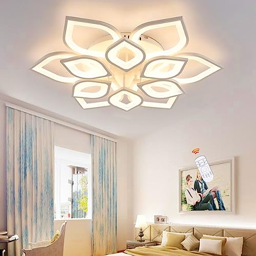 Lfoute Deckenleuchte LED Modern Wohnzimmerlampe Dimmbar Deckenlampe Mit Fernbedienung Creative Lotus Blume Design Kronleuchter Acryl Lampenschirm Schlafzimmer Esszimmer Büro Innenleuchte,6+6heads von Lfoute