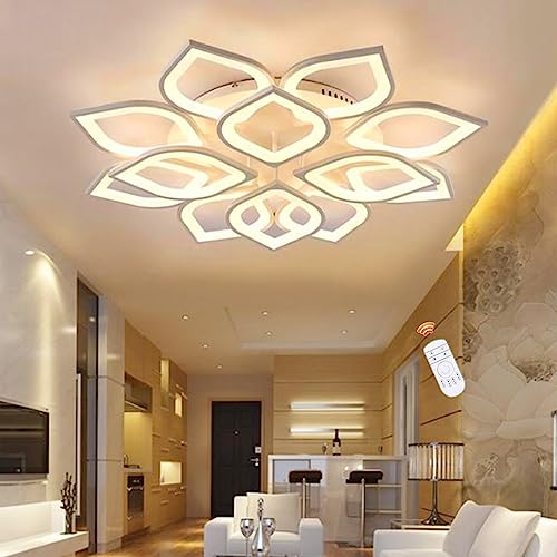 Lfoute Deckenleuchte LED Modern Wohnzimmerlampe Dimmbar Deckenlampe Mit Fernbedienung Creative Lotus Blume Design Kronleuchter Acryl Lampenschirm Schlafzimmer Esszimmer Büro Innenleuchte,8+4heads von Lfoute