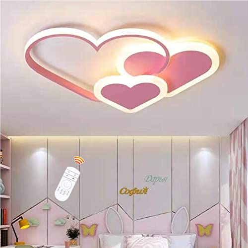 Lfoute LED Deckenleuchte Herz Kinderlampe Mädchen Junge Schlafzimmer Deckenlampe Dimmbar Mit Fernbedienung Acryl Schirm Modern Esszimmer Kinderzimmer Kronleuchter Innenbeleuchtung Rosa,52cm von Lfoute