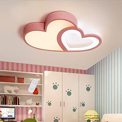 LED Moderne Kinderzimmerlampe Herz Deckenleuchte Dimmbar Mit Fernbedienung Acryl Schirm Jungen Mädchen Schlafzimmer Deckenlampe Wohnzimmer Esszimmer Kronleuchter Cartoon Design,Rosa von Lfoute