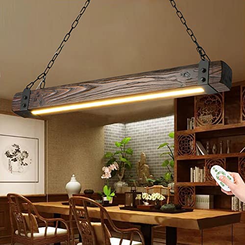 Lfoute Pendelleuchte Holz Rustikal Hängeleuchte Led Dimmbar Fernbedienung Esstisch Hängelampe Vintage Höhenverstellbar Kronleuchter Schlafzimmer Wohnzimmer Esszimmerlampe Bar Cafe Büro Pendellampe von Lfoute