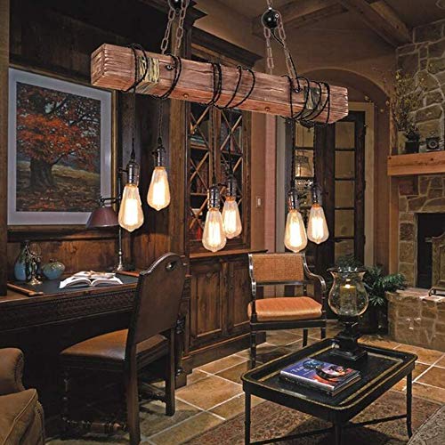 Lfoute Retro Holz Pendelleuchte Industrial Hängelampe Vintage E27 Kronleuchter Höhenverstellbar Pendellampe Landhausstil Für Restaurant Esszimmer Wohnzimmer Schlafzimmer Küche Deko Leuchte,6 Flamme von Lfoute