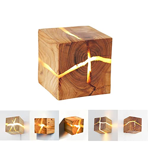 Lfoute Vintage Holz Wandleuchte LED 5W Kreative Wandlampe Nachtlampe Zufällig Riss Innen Wandbeleuchtung Für Schlafzimmer Wohnzimmer Esszimmer Flur Korridor Treppe Dekorative Lichter,1 pc von Lfoute