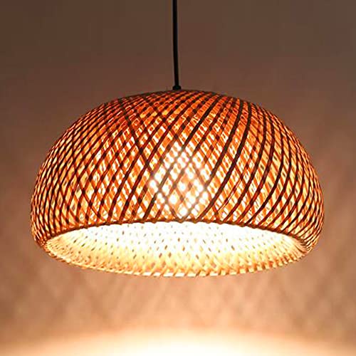 Natürliche Bambus Pendelleuchten Rattan Weben Hängelampe Esszimmer Kronleuchter Retro Pendellampe Höhenverstellbare Deckenleuchte Wohnzimmer Schlafzimmer Korridor Restaurant Hotel Deko Lampen,38cm von Lfoute