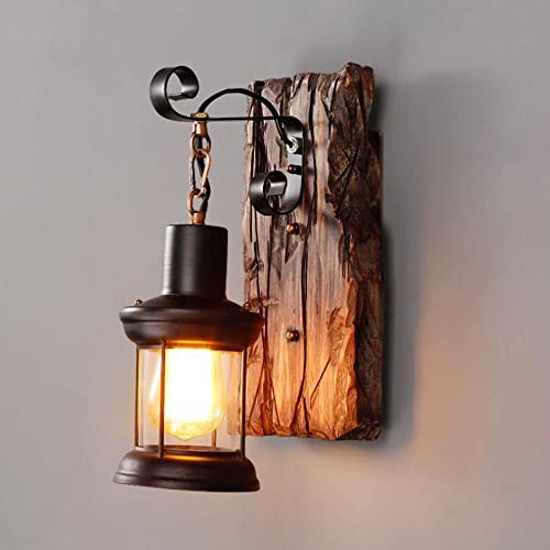 Wandleuchte Holz Wandlampe E27 Rustikale Wohnzimmerlampe Innen Esszimmer Leuchte Lampenschirm Aus Glas Metall Kreative Beleutung Für Treppenhaus Flur Loft Cafe Bar Restaurant Küche Hotel,1pc von Lfoute