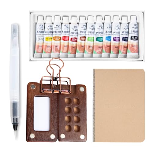 LgowithU Mini Aquarell Travel Set, 12 Farben x 5ml Tuben Wasserfarben Palette, Skizzenbuch Palette Set, Tragbares Mini-Aquarell-Paletten für Künstler, Hobbymaler, Anfänger und Studenten(8 Gitter) von LgowithU