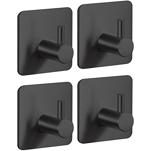 LgowithU Handtuchhalter ohne Bohren,4 Stück schwarze Klebehaken, Selbstklebend Handtuchhaken Ohne Bohren, Rostfrei, für Küche, Badezimmer, Toilette(schwarz) von LgowithU