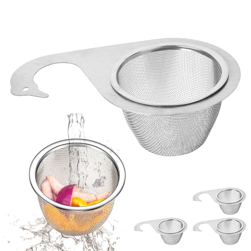 LgowithU Stainless Steel Strainer Basket, 4 Stück Multi-functional Drain Basket, Swan Siebkorb Für Spülbecken, Abflusskorb Edelstahl, für Abtropfen Obst, Gemüse, Getreide, Bohnen und Rückstand(Net) von LgowithU
