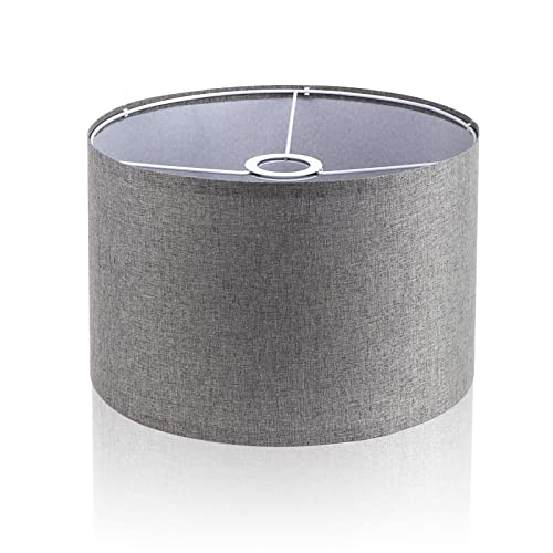 LgowithU Stoff Lampenschirm, Mittlerer Trommel Lampenschirm für Tischlampe Wandlampe Nachttischlampe und Stehlampe, Naturleinen Hardcover Handgefertigt, 13" x 13" x 8" Spider (Grau) von LgowithU