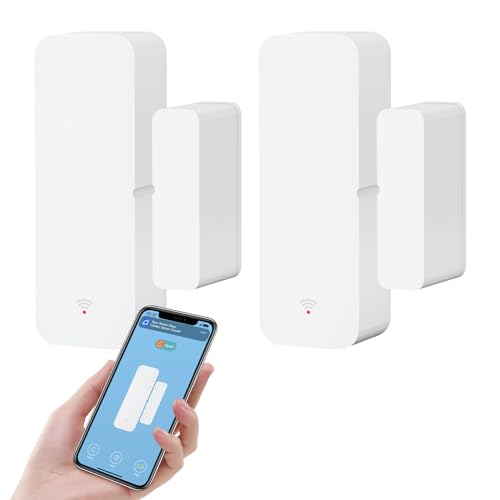 Türalarm Sensor,WiFi Tür Flügelalarm Sensor mit Magnetsensor, Smart Wireless Tür Flügelkontakt Öffnen Sicherheitsalarm Funktioniert mit Tuya und Smart Life App für Haus/Schuppen/Garage (2pcs WiFi) von LgowithU