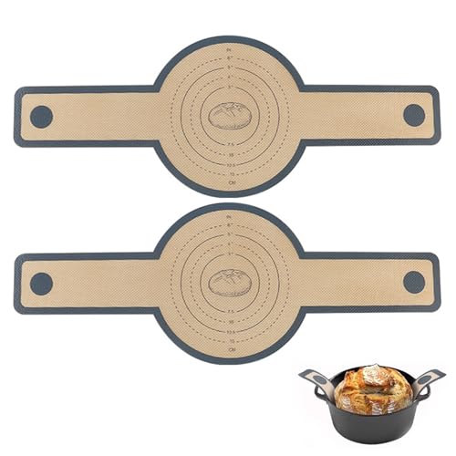 2 Silikon Backmatte für Dutch Oven, Wiederverwendbare Brotbackmatte, Backmatte Brot mit Langen Griffen für Brottopf, Brotmatte Rund für Backofen, Silikonmatte Antihaf, Leicht zu Reinigen von Lguaquanx