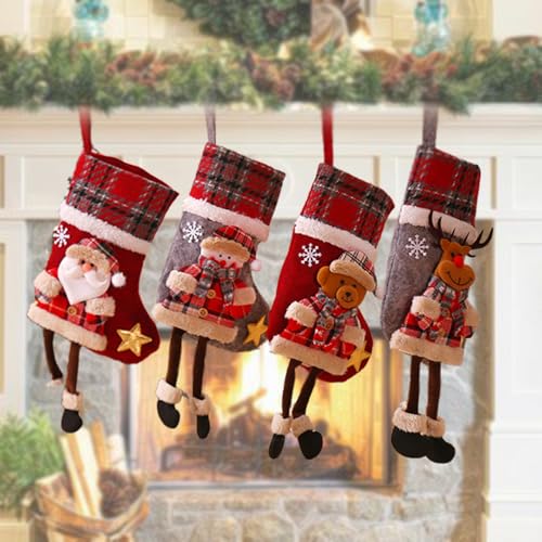 4 Stück Nikolausstrumpf Kinder, Klein Weihnachtsstrumpf Kamin Personalisiert Weihnachtssocken Kamin Nikolaus Socken Weihnachten Deko, Nikolausstiefel zum Befüllen Weihnachtsstrümpfe Weihnachtsdeko von Lguaquanx