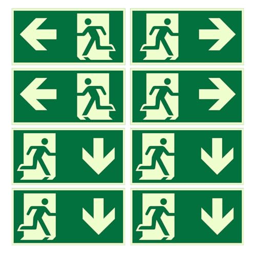 8 Stück Schild Notausgang, 300 x 150 mm Notausgangsschild Nachleuchtend selbstklebend, Links, rechts und unten, Reflektierend Fluchtwegschild Rettungsweg, für Hotels, Schulen, Bürogebäude von Lguaquanx