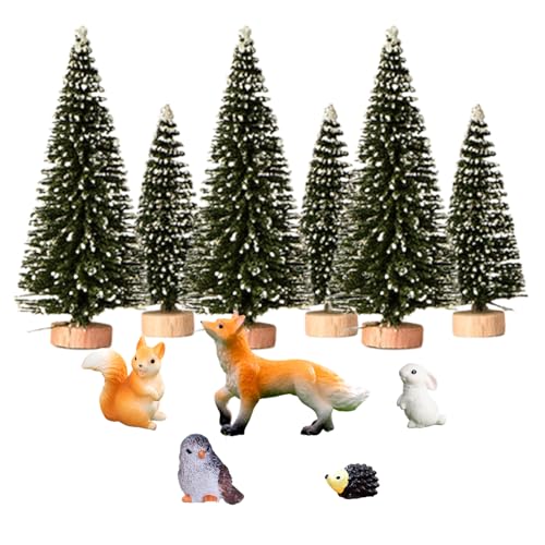 Lguaquanx 11 Stück Weihnachten Miniatur Ornamente, 6 Kleine Weihnachtsbäume und 5 Miniatur Figuren, Micro Landschaft Weihnachten Deko, Weihnachtsfiguren Tischdeko DIY Basteln Weihnachtsdeko von Lguaquanx